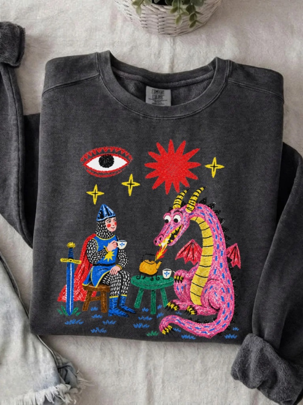 Comfort Colors Pink Dragon and Knight Medieval Fantasy Fans Sweatshirt